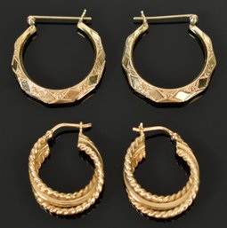 Two Pairs 14k Gold Hoop Earrings (CTF10)