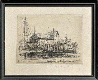 Fred Westman Etching, Boats In Harbor (CTF20)