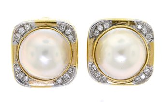 14k Gold Pearl And Diamond Earrings (CTF10)