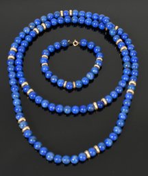 14k Gold & Lapis Lazuli Bead Necklace And Bracelet (CTF10