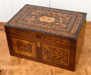 Good 19th C. American Inlaid Sewing Box (CTF10)