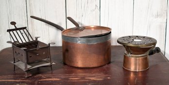 Antique Copper Pot And Two Early Warmers (CTF10)