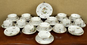 Herend Porcelain Rothschild Bird Tea Cups And Saucers, 35pcs (CTF30)