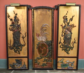 Three Vintage Asian Carved Lacquered Panels (CTF30)