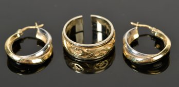 14k Gold Hoop Earrings And Ring (CTF10)