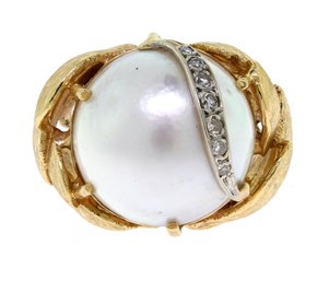 14k Gold Pearl And Diamond Ring (CT10)