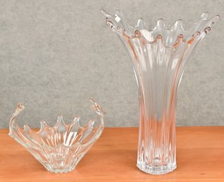 Two Cofrac Signed French Crystal Vase And Bowl CTF20)