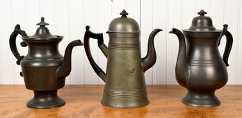 Three Early American Pewter Tea Pots (CTF10)