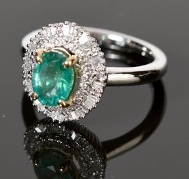 Platinum Emerald Ring W/ Diamond Halo (CTF10)