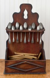 Vintage Painted Wooden Spoon Rack And Candle Box (CTF10)