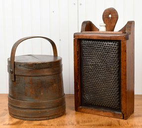 Antique Box Grater And Painted Firkin (CTF10)