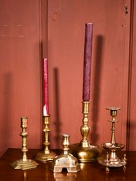 Five Early Brass Candlesticks (CTF10)