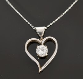 14k White Gold Diamond Heart Pendant W/ Chain (CTF10)