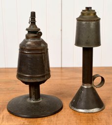 Two Antique Tin Oil Lamps (CTF10)