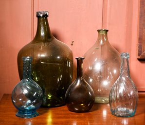 Antique Blown Glass Bottles, 5pcs (CTF10)