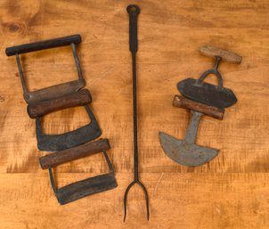 Antique Food Choppers And Iron Fork (CTF10)