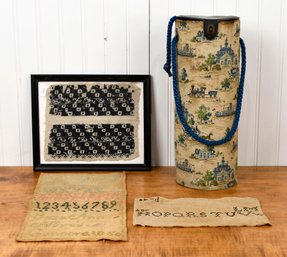 Antique Samplers, Fabric Fragment, And Cylindrical Case (CTF10)