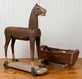 Antique Dolls Cradle And Ride-On Horse (CTF10)