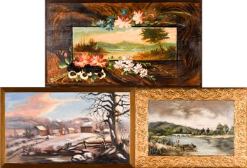 Three 19th C. Victorian Oil On Wood Panels (CTF20)