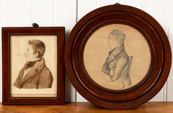 Two Antique Graphite And Watercolor Portraits, Gentlemen (CTF10)