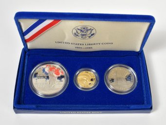1986 U.S. Liberty Coins 3 Piece Proof Set With $5 Dollar Gold (CTF10)