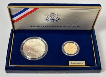 1987 U.s. Constitution 2 Piece Mint Set With $5 Dollar Gold (CTF10)