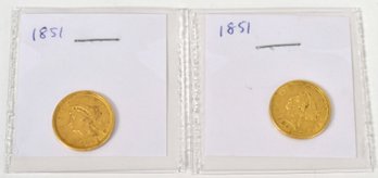Two 1851 2 1/2 Dollar Gold Pieces (CTF10)
