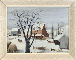 Vintage J. Hook Oil On Board, Winter In The Country (CTF10)