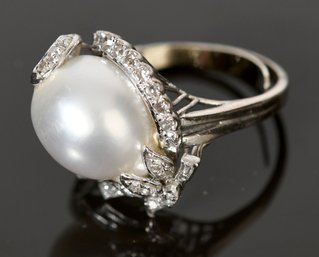 10k Diamond & Cultured Pearl Ring (CTF10)