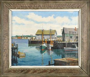 Vintage Charles T. Stepule Oil On Canvas, Harbor Scene (CTF20)