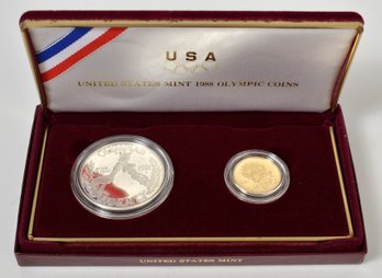1988 U.s. Olympic 2 Piece Proof Set With $5 Dollar Gold, 3 Of 3 (CTF10)