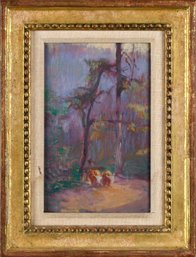 Impressionist Oil On Board, Forest Scene With Cattle (CTF10)