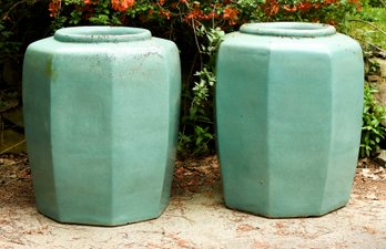 Pr. Large Turquoise Glazed Planters (CTF40)