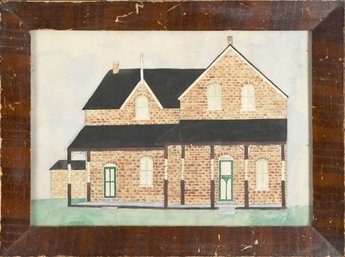 Vintage Watercolor Drawing Of Brick House (CTF10)