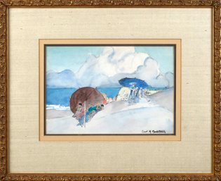 Carl H. Nordstrom Watercolor, Beach Scene (CTF10)