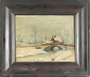 Antique Primitive Oil On Canvas, M. Fitzgibbon (CTF10)