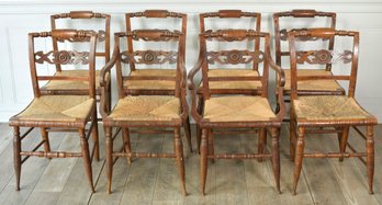 Rare Federal Tiger Maple Dining Chairs, Set Of 8 (CTF40)