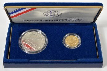 1987 U.s. Constitution 2 Piece Proof Set With $5 Dollar Gold (CTF10)
