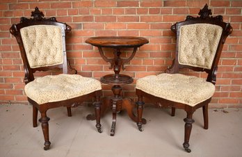 Pr. Victorian Parlor Chairs And Circular Stand (CTF20)