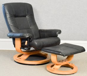 Stressless Style Black Leather Chair And Ottoman (CTF20)