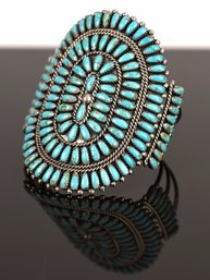 Signed Navajo Petit Point Turquoise Cuff Bracelet (CTF10)