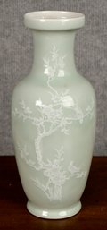 Vintage Chinese Celadon Slip Decorated Vase (CTF10)