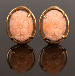 14k Gold Carved Coral Earrings (CTF10)