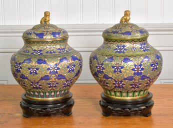 Pair Vintage Cloisonne Vases (CTF10)