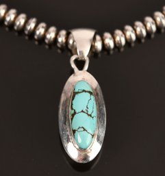 Sterling Silver Navajo Pearls Necklace W/ Turquoise Pendant (CTF10)