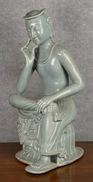 Large Vintage Chinese Celadon Glazed Seated Figure (CTF20)