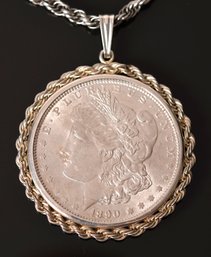 1890 Morgan Silver Dollar Pendant & Sterling Silver Chain (CTF10)