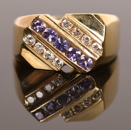 Men's 14k Gold Tanzanite & Diamond Ring (CTF10)