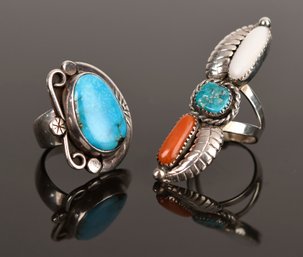 Native American Silver Turquoise & Coral Rings (CTF10)