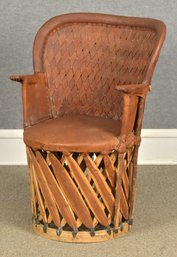 Vintage Mexican Mesquite Wood And Leather Armchair (CTF10)